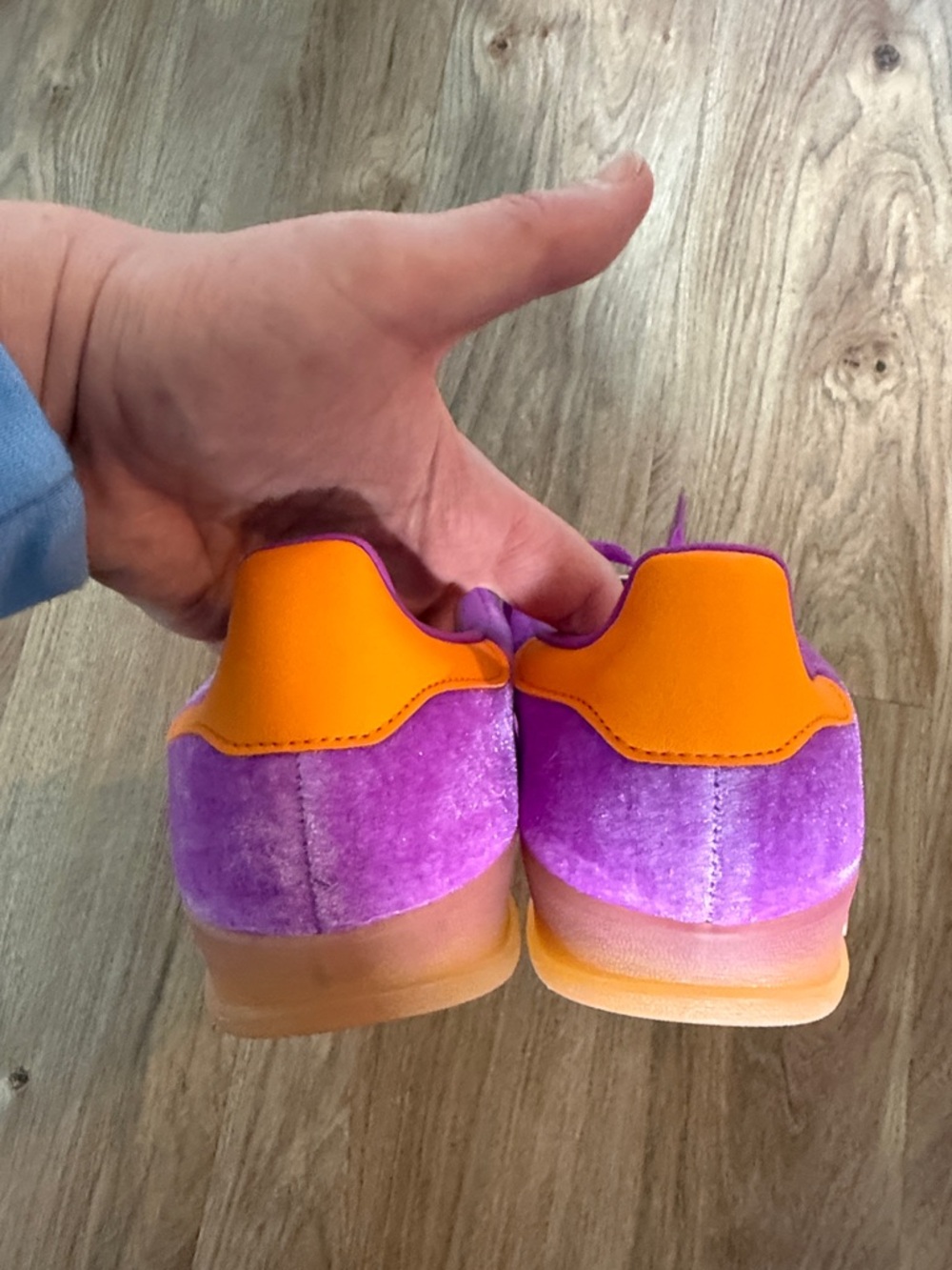 adidas Women's Purple Suede Gazelle with Orange Stripes - Picture 5 of 6